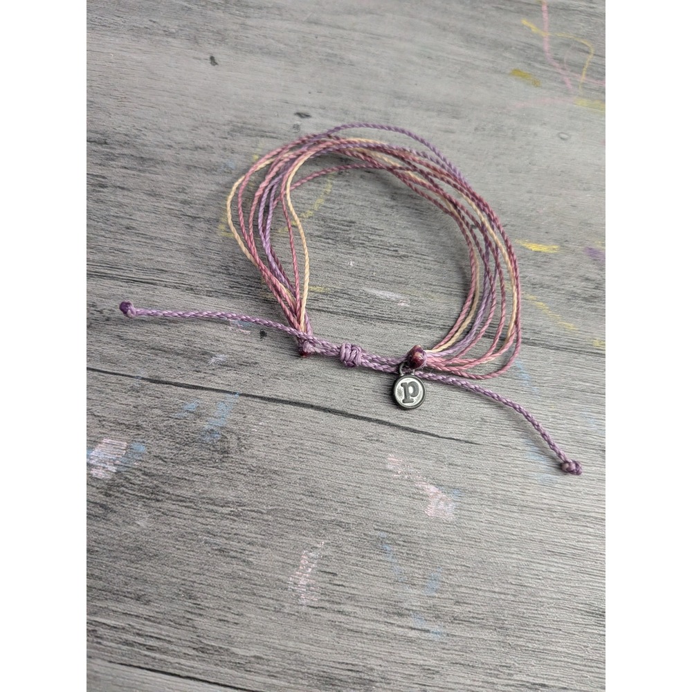 Pura Vida Purple Multi Strand Cord Adjustable Bracelet P Charm Boho Jewelry
